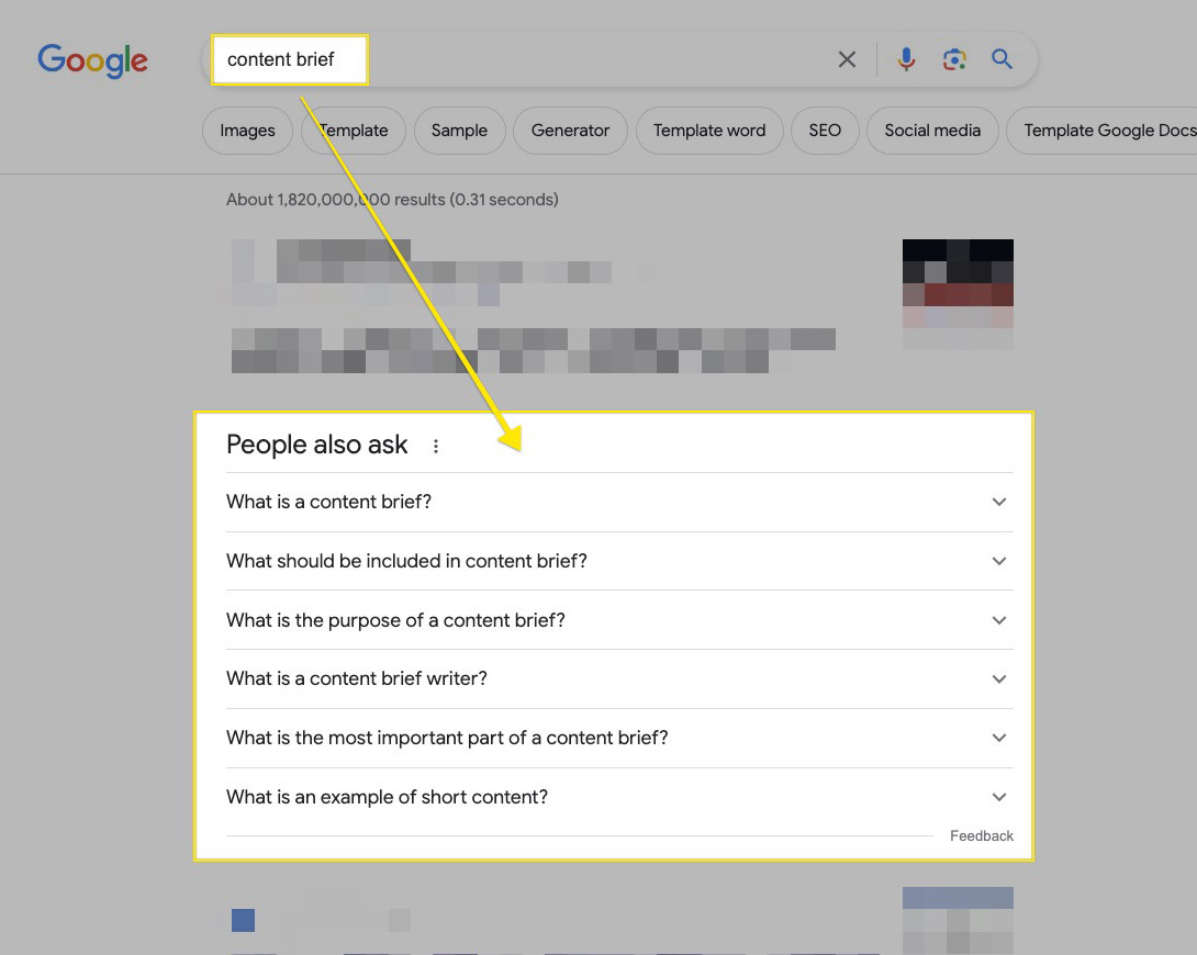 People Also Asked Example for Content Brief Search Query