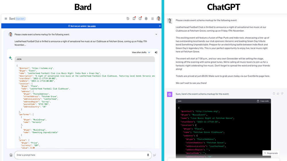 Using Bard and Chat GPT to Generate Schema